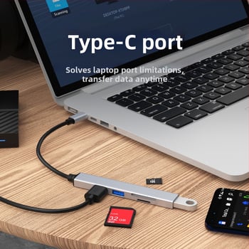Hliníková zliatina päť v jednom USB-C docking station s čítačkou kariet DP-36-3 USB 2.0×2 / USB 3.0×1