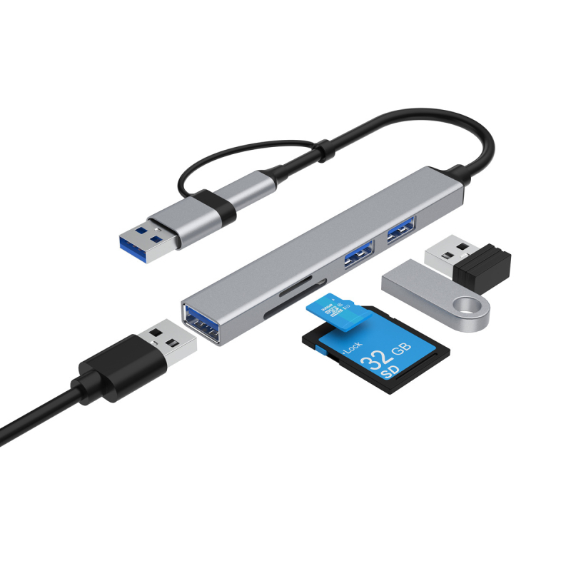 Αλουμινένιο κράμα πέντε σε ένα σταθμό σύνδεσης USB-C με αναγνώστη καρτών DP-36-3 USB 2.0×2 / USB 3.0×1