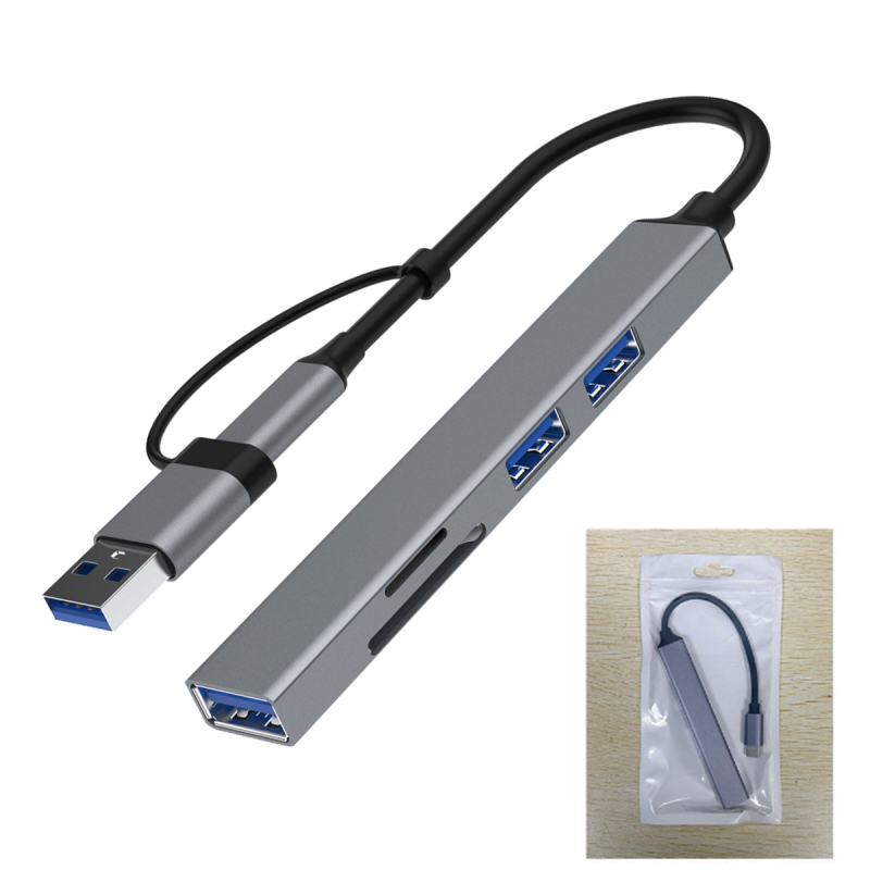 Αλουμινένιο κράμα πέντε σε ένα σταθμό σύνδεσης USB-C με αναγνώστη καρτών DP-36-3 USB 2.0×2 / USB 3.0×1