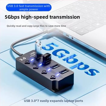 USB 3.0 hub JR07, 7 portov, 30 cm kábel, bez externého napájania, rýchlosť prenosu 5GB