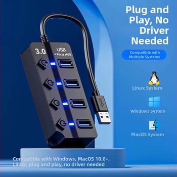 USB 3.0 hub JR07, 7 portov, 30 cm kábel, bez externého napájania, rýchlosť prenosu 5GB