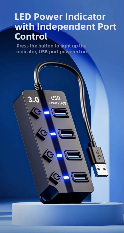 USB 3.0 hub JR07, 7 portov, 30 cm kábel, bez externého napájania, rýchlosť prenosu 5GB