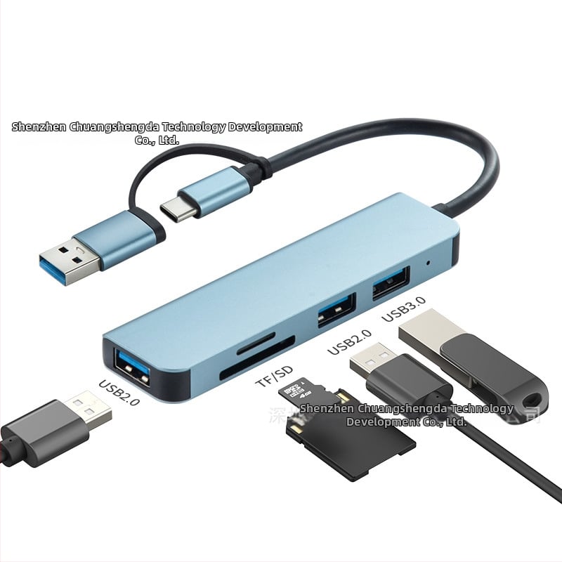 Type-C разширителен док със 1 към 5 хъб и четец за карти, USB-C интерфейс, скорост 5GB