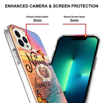 Gredzena turētājs vāciņa iPhone 8/11 Pro Max/12 Pro Max/13 Pro Max/14 Pro Max — mīksta TPE čaula, termiskā pārneses drukāšana, kritienu aizsardzība