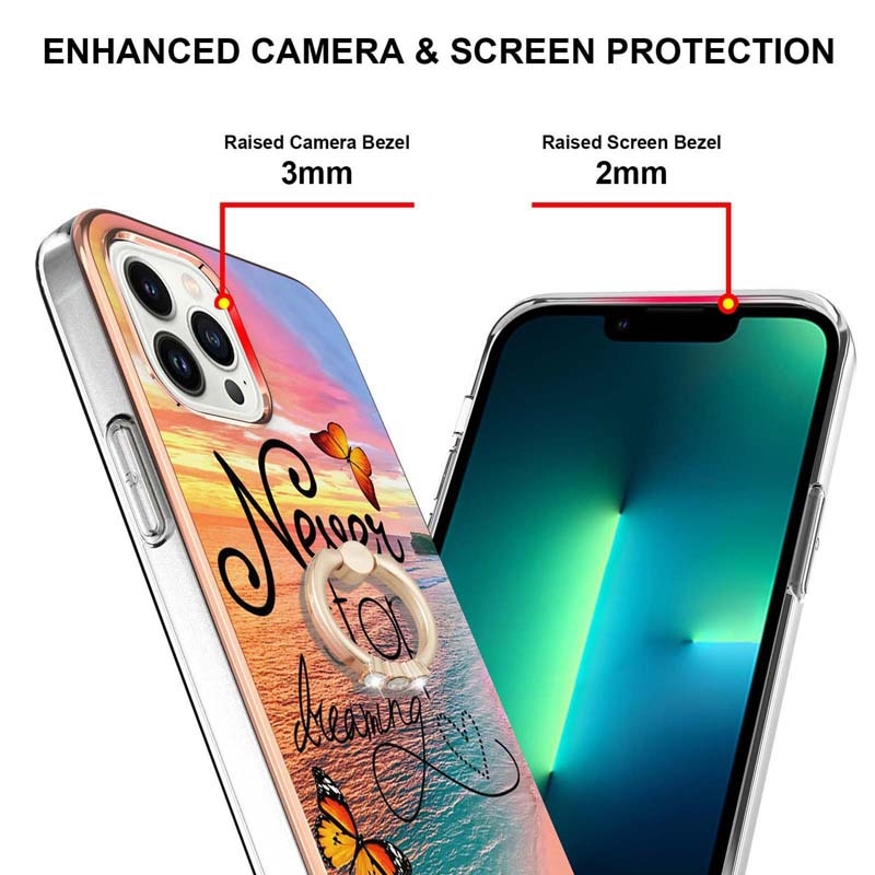 Gredzena turētājs vāciņa iPhone 8/11 Pro Max/12 Pro Max/13 Pro Max/14 Pro Max — mīksta TPE čaula, termiskā pārneses drukāšana, kritienu aizsardzība