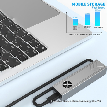 M.2 външна кутия за SSD с турбовентилатор за охлаждане, 20 Gbps интерфейс, поддържа до 4 TB, турбовентилатор 2500 rpm, алуминиев въздуховод за охлаждане, метална конструкция