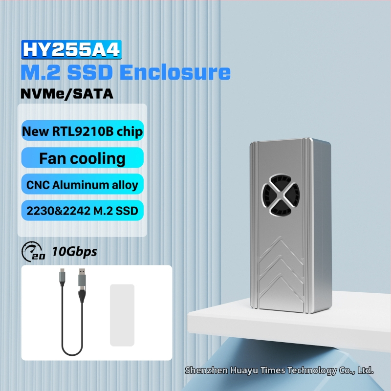 M.2 външна кутия за SSD с турбовентилатор за охлаждане, 20 Gbps интерфейс, поддържа до 4 TB, турбовентилатор 2500 rpm, алуминиев въздуховод за охлаждане, метална конструкция