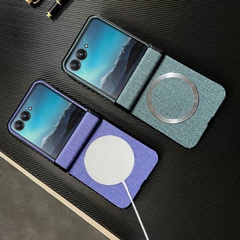 Flip калъф за Motorola Razr с платнена шарка, магнитен шарнир и прецизна обработка