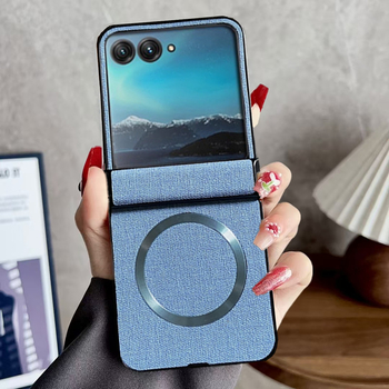 Flip калъф за Motorola Razr с платнена шарка, магнитен шарнир и прецизна обработка