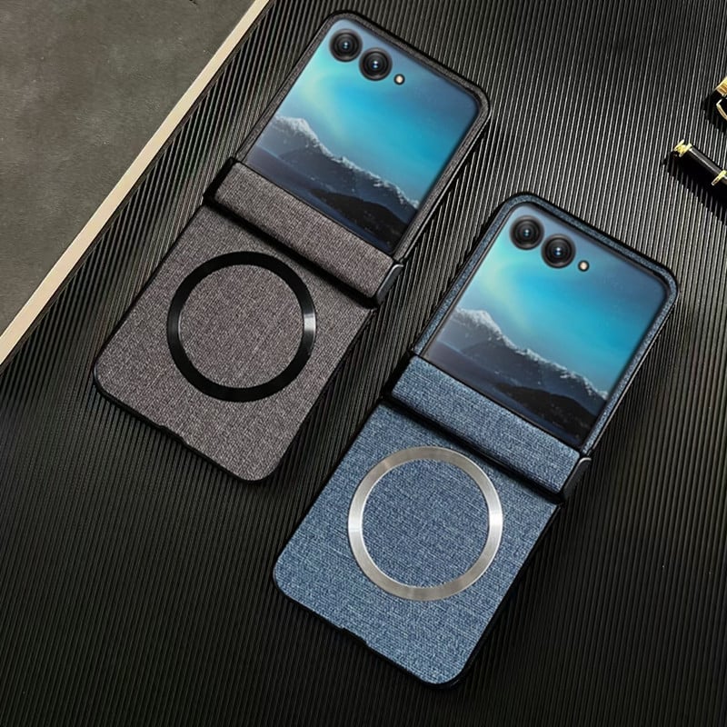 Flip калъф за Motorola Razr с платнена шарка, магнитен шарнир и прецизна обработка