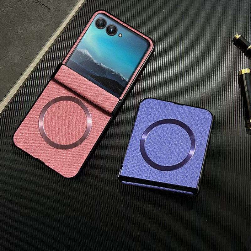 Flip калъф за Motorola Razr с платнена шарка, магнитен шарнир и прецизна обработка