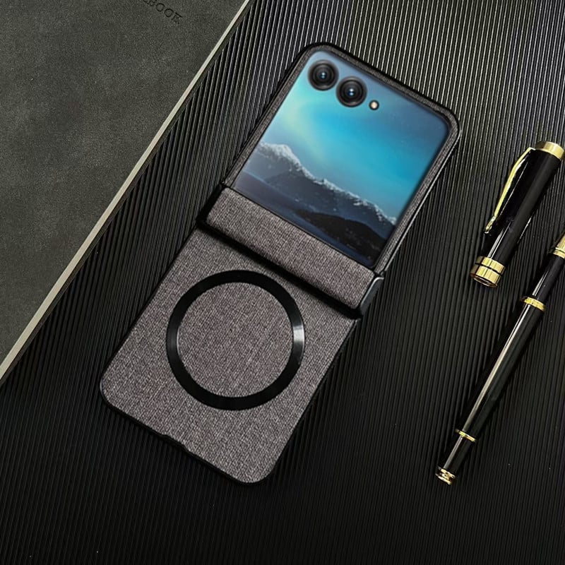 Flip калъф за Motorola Razr с платнена шарка, магнитен шарнир и прецизна обработка