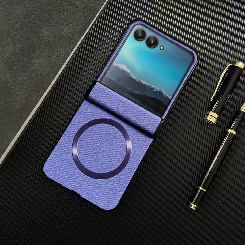 Flip калъф за Motorola Razr с платнена шарка, магнитен шарнир и прецизна обработка