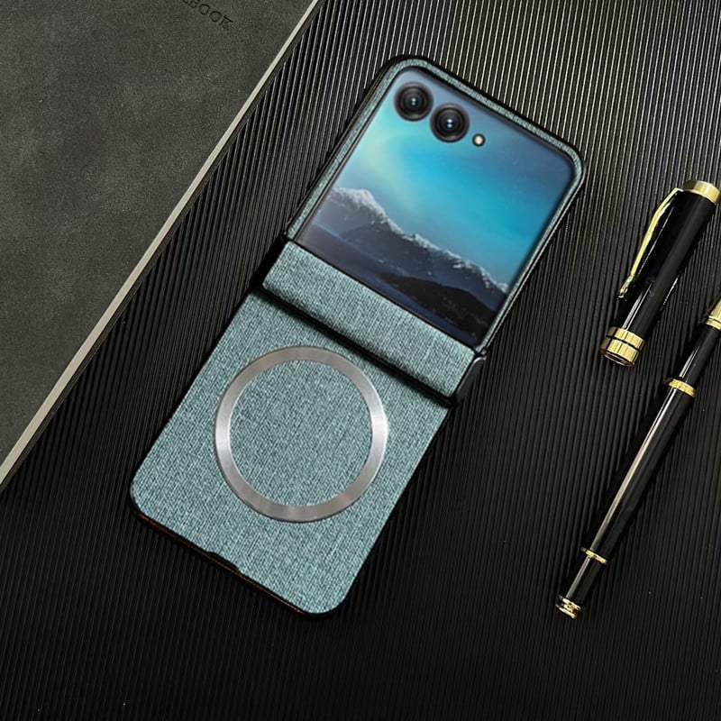 Flip калъф за Motorola Razr с платнена шарка, магнитен шарнир и прецизна обработка