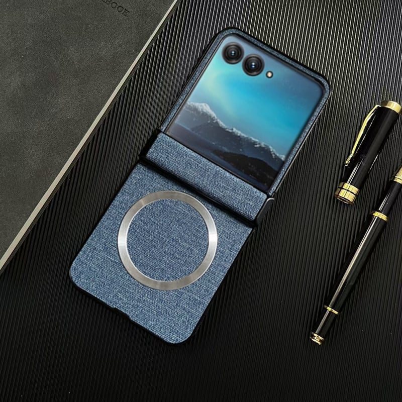 Flip калъф за Motorola Razr с платнена шарка, магнитен шарнир и прецизна обработка