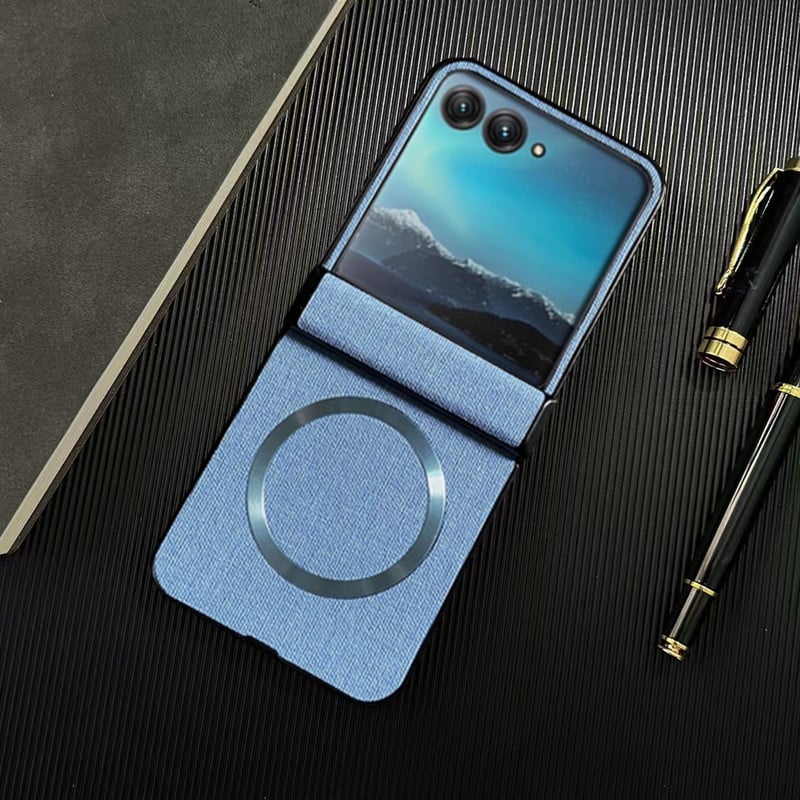 Flip калъф за Motorola Razr с платнена шарка, магнитен шарнир и прецизна обработка