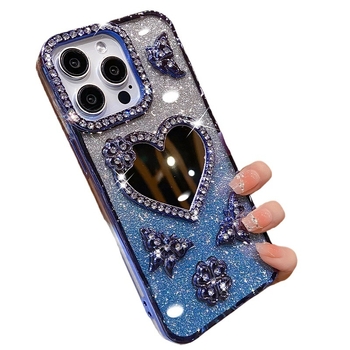 Carcasă de protecție pentru iPhone cu oglindă inimă electroplacată pentru iPhone 11/12/13/14 Pro/Max — TPU, electroplating, anti-alunecare, disipare de căldură, protecție la cădere