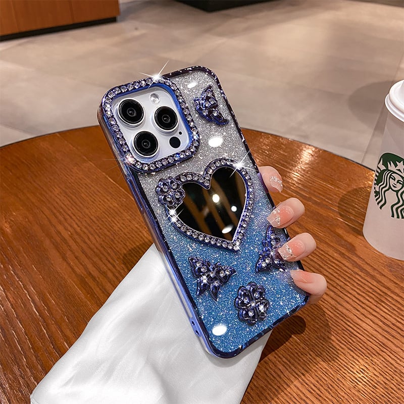 Carcasă de protecție pentru iPhone cu oglindă inimă electroplacată pentru iPhone 11/12/13/14 Pro/Max — TPU, electroplating, anti-alunecare, disipare de căldură, protecție la cădere