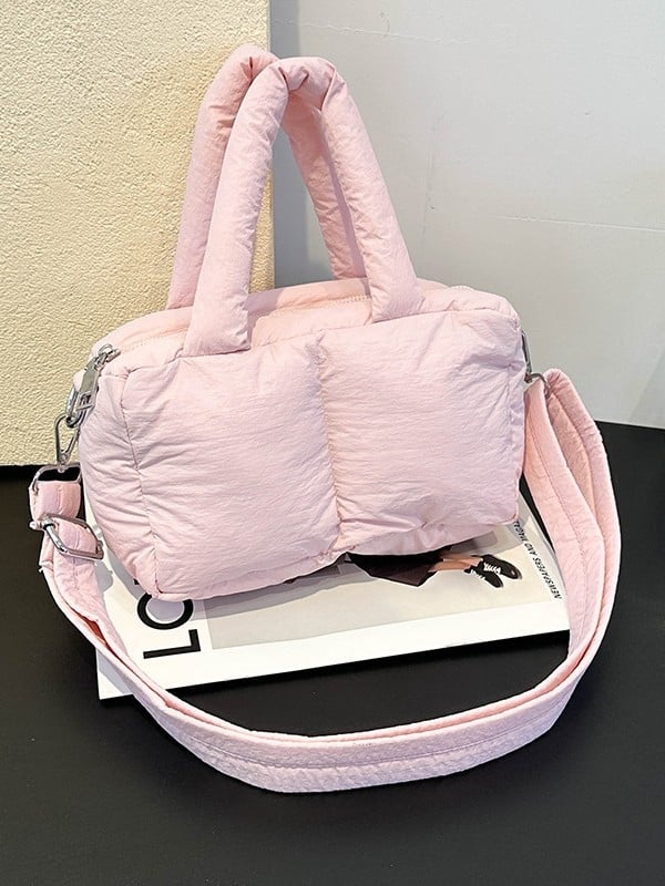 Geantă de umăr din material textil, stil pernă, formă dreptunghiulară, închidere cu fermoar, căptușeală din poliester, Toamna 2025