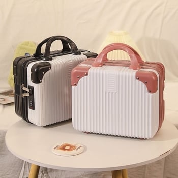 Geantă de călătorie pentru depozitare cu fermoar, ABS+PC material, roți universale, model cu dungi, căptușeală din poliester