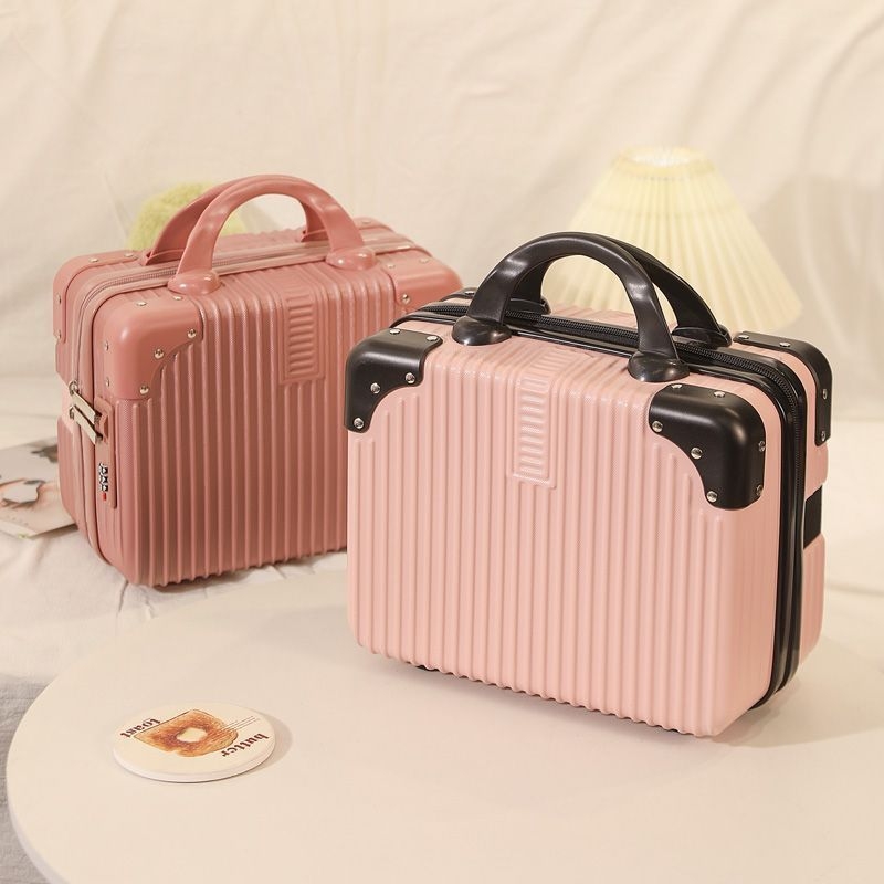 Geantă de călătorie pentru depozitare cu fermoar, ABS+PC material, roți universale, model cu dungi, căptușeală din poliester