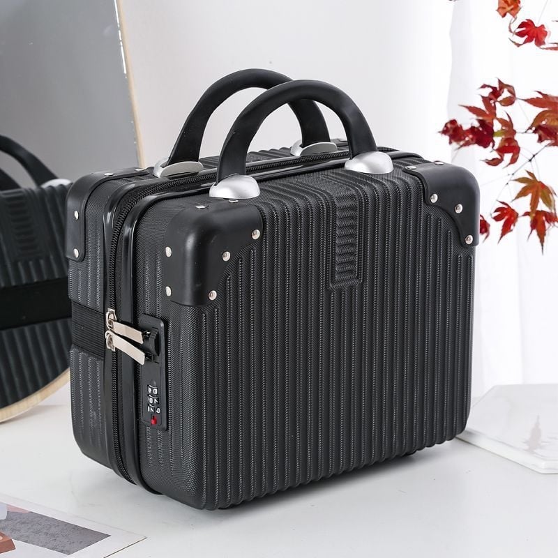 Geantă de călătorie pentru depozitare cu fermoar, ABS+PC material, roți universale, model cu dungi, căptușeală din poliester