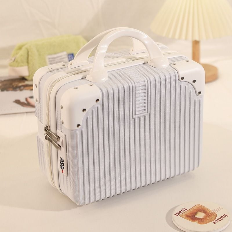 Geantă de călătorie pentru depozitare cu fermoar, ABS+PC material, roți universale, model cu dungi, căptușeală din poliester