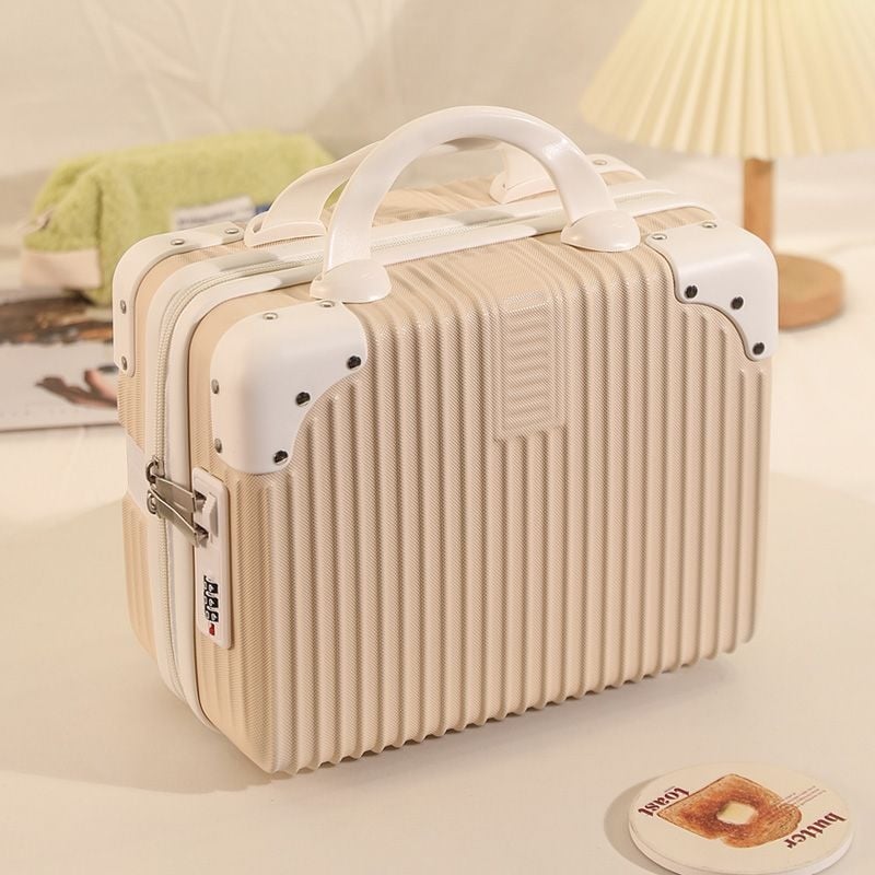 Geantă de călătorie pentru depozitare cu fermoar, ABS+PC material, roți universale, model cu dungi, căptușeală din poliester