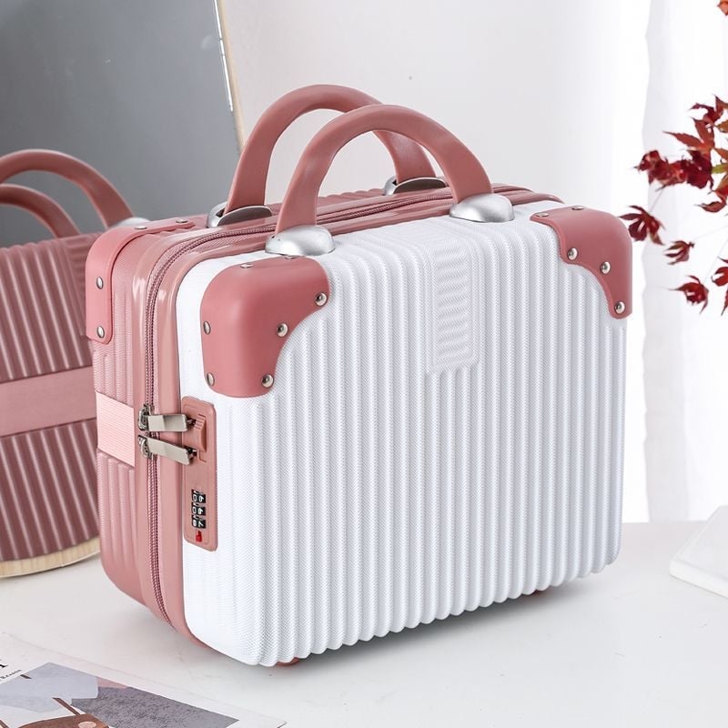 Geantă de călătorie pentru depozitare cu fermoar, ABS+PC material, roți universale, model cu dungi, căptușeală din poliester