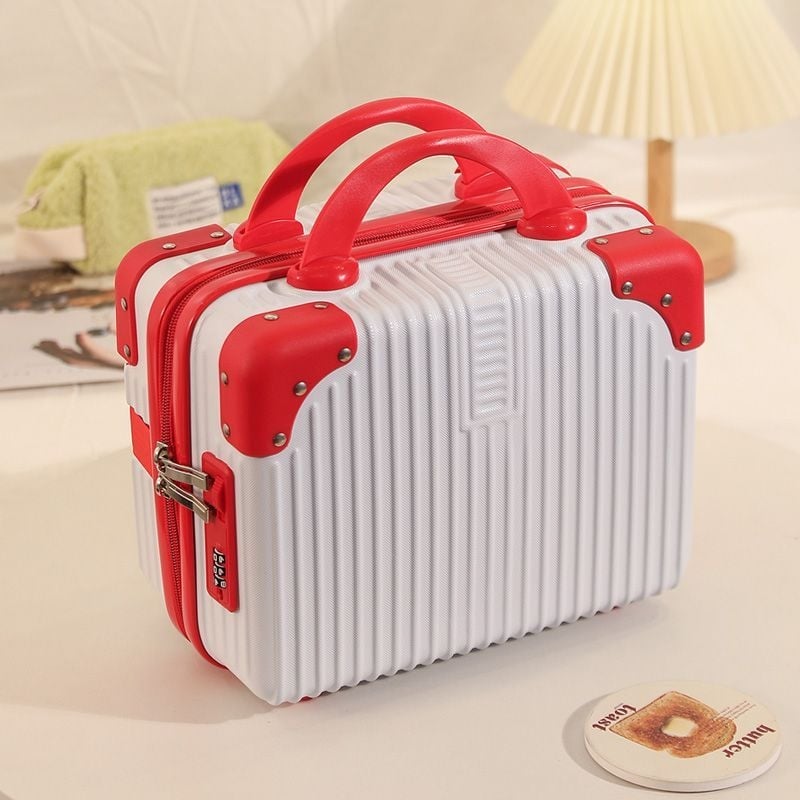 Geantă de călătorie pentru depozitare cu fermoar, ABS+PC material, roți universale, model cu dungi, căptușeală din poliester