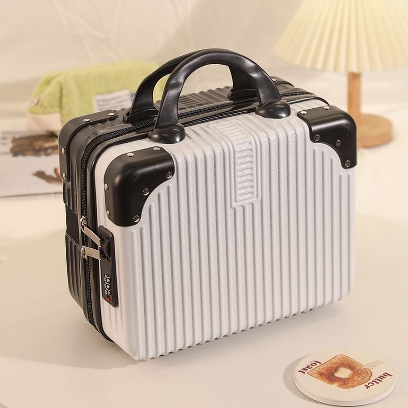 Geantă de călătorie pentru depozitare cu fermoar, ABS+PC material, roți universale, model cu dungi, căptușeală din poliester