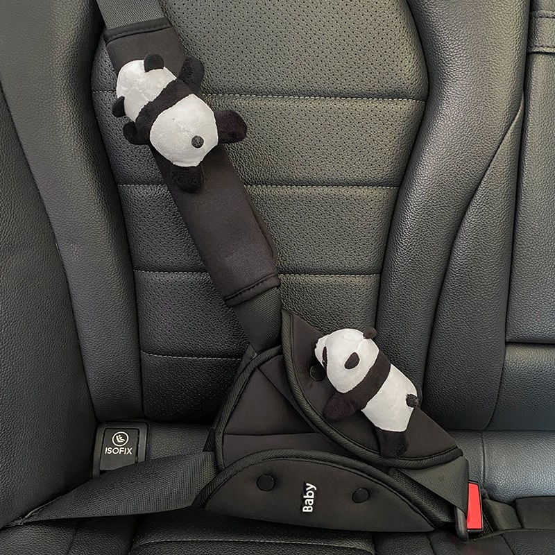 Κάλυμμα ζώνης καθίσματος παιδιού αυτοκινήτου με τριγωνικό ρυθμιστικό εξάρτημα, σχέδιο Panda, πολυεστέρας, περίπου 90 g