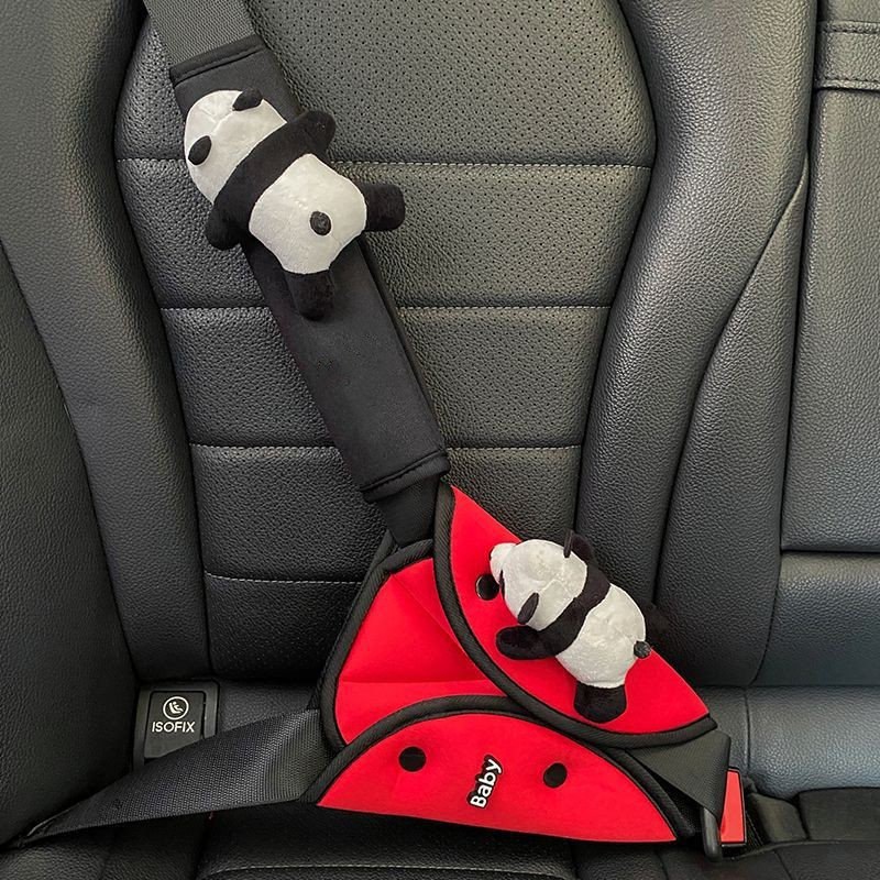 Κάλυμμα ζώνης καθίσματος παιδιού αυτοκινήτου με τριγωνικό ρυθμιστικό εξάρτημα, σχέδιο Panda, πολυεστέρας, περίπου 90 g