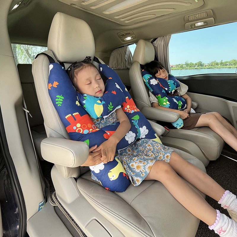 Perne de cap pentru mașină pentru copii – potrivire universală, husă din fibre naturale, umplutură din lână, stil desene animate, utilizare de vară