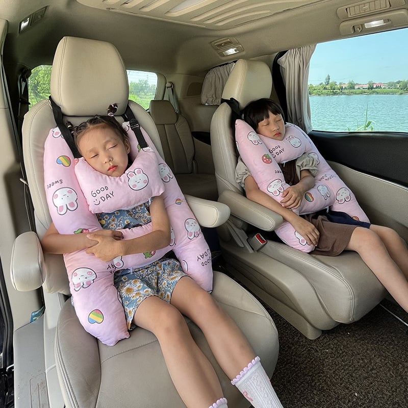 Perne de cap pentru mașină pentru copii – potrivire universală, husă din fibre naturale, umplutură din lână, stil desene animate, utilizare de vară