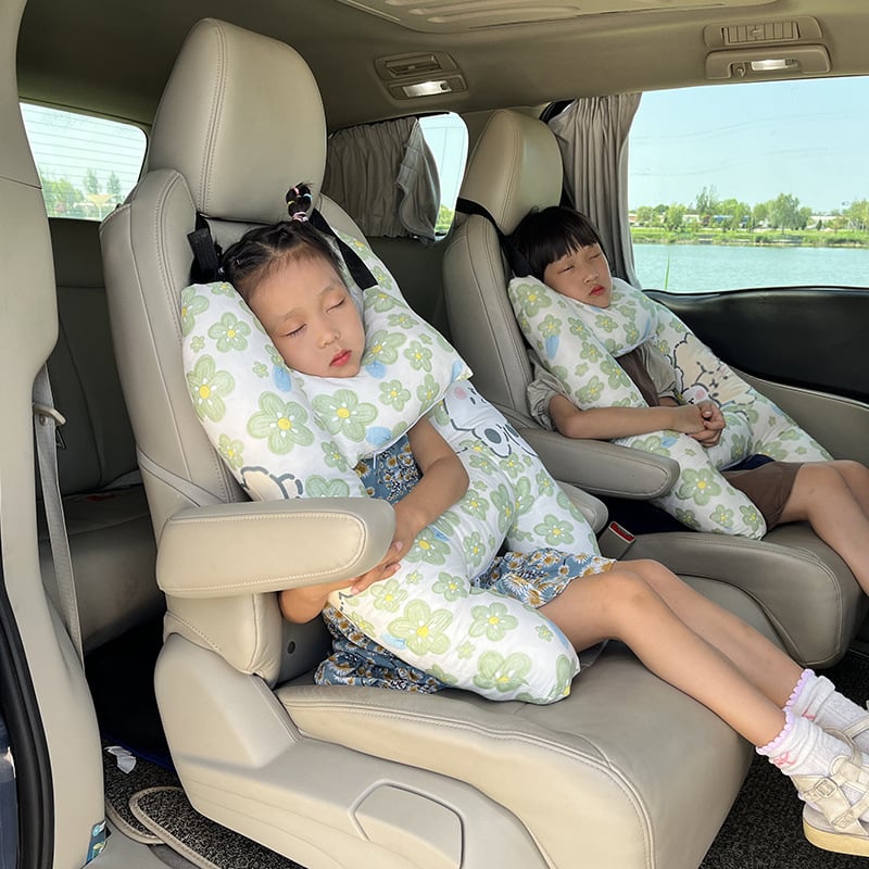 Perne de cap pentru mașină pentru copii – potrivire universală, husă din fibre naturale, umplutură din lână, stil desene animate, utilizare de vară