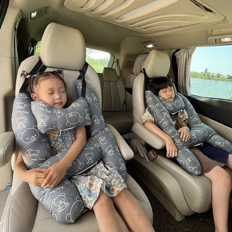 Perne de cap pentru mașină pentru copii – potrivire universală, husă din fibre naturale, umplutură din lână, stil desene animate, utilizare de vară