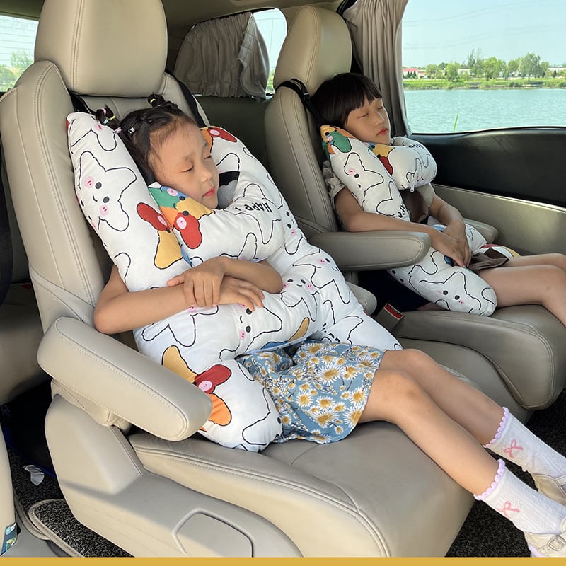 Perne de cap pentru mașină pentru copii – potrivire universală, husă din fibre naturale, umplutură din lână, stil desene animate, utilizare de vară