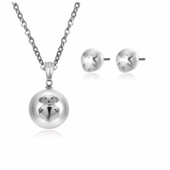 Set naušnica i ogrlica od titan čelika s cirkonijskim inlayem, kuglični lanac, privjesci Love, Water Drop i Bell