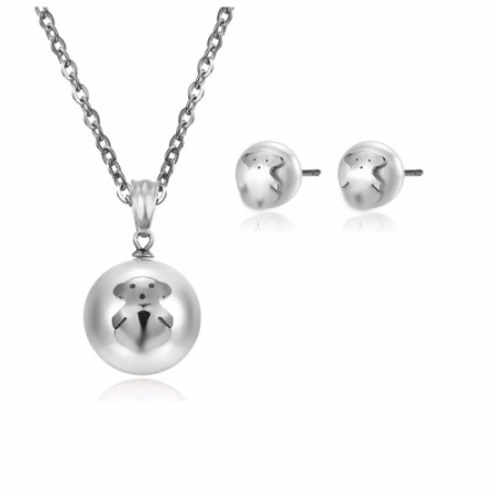 Set naušnica i ogrlica od titan čelika s cirkonijskim inlayem, kuglični lanac, privjesci Love, Water Drop i Bell