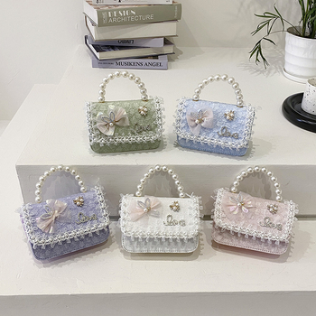 Geantă mică crossbody pentru copii cu perle, imprimeu Elsa, țesătură din lână, Vara 2024