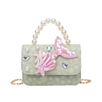 Geantă mică crossbody pentru copii cu perle, imprimeu Elsa, țesătură din lână, Vara 2024