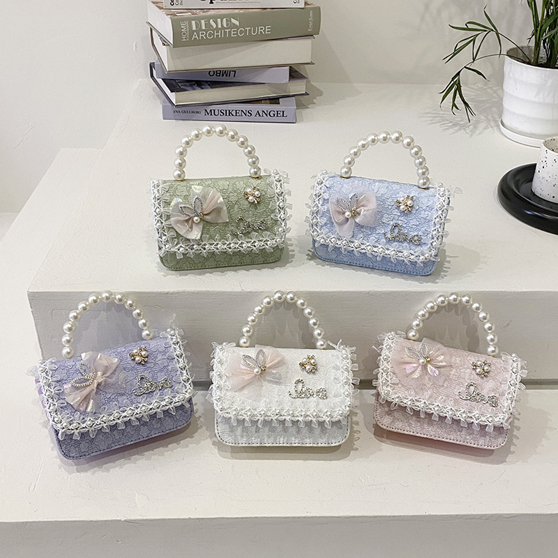 Geantă mică crossbody pentru copii cu perle, imprimeu Elsa, țesătură din lână, Vara 2024