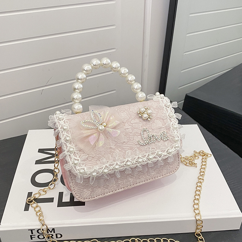 Geantă mică crossbody pentru copii cu perle, imprimeu Elsa, țesătură din lână, Vara 2024