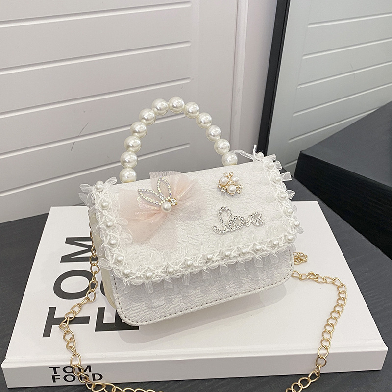 Geantă mică crossbody pentru copii cu perle, imprimeu Elsa, țesătură din lână, Vara 2024