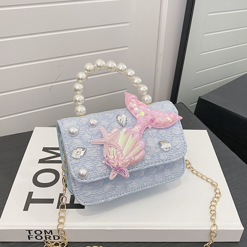 Geantă mică crossbody pentru copii cu perle, imprimeu Elsa, țesătură din lână, Vara 2024