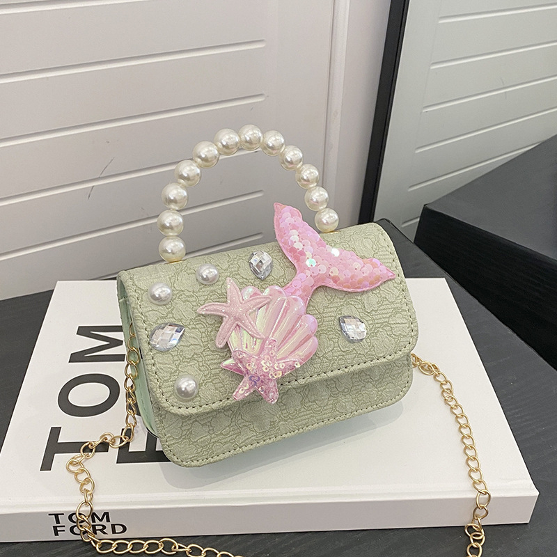 Geantă mică crossbody pentru copii cu perle, imprimeu Elsa, țesătură din lână, Vara 2024