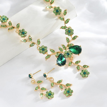 Menyasszonyi nyaklánc és fülbevaló készlet, kristályos kövekkel, ötvözet, elektroplátolás, Yusheng márka, édes stílus, nőknek