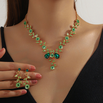 Menyasszonyi nyaklánc és fülbevaló készlet, kristályos kövekkel, ötvözet, elektroplátolás, Yusheng márka, édes stílus, nőknek