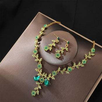 Menyasszonyi nyaklánc és fülbevaló készlet, kristályos kövekkel, ötvözet, elektroplátolás, Yusheng márka, édes stílus, nőknek